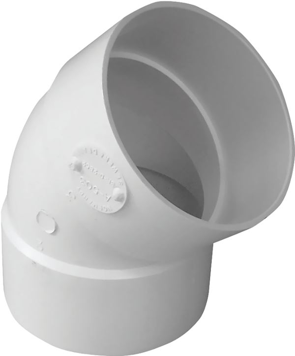 Canplas 414186BC Pipe Elbow, 6 in, Hub, 45 deg Angle, PVC, White