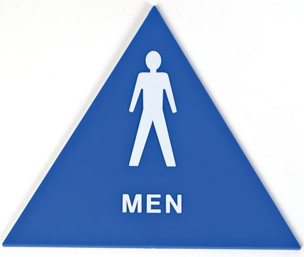 Hy-Ko T-24M Graphic Sign, Triangle, MEN, White Legend, Blue Background, Plastic, 12 in W x 12 in H Dimensions, Pack of 3