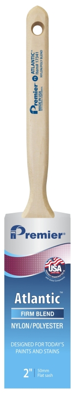 Premier Atlantic 17341 Paint Brush, 2 in W, Flat Sash Brush, 2-11/16 in L Bristle, Nylon/Polyester Bristle