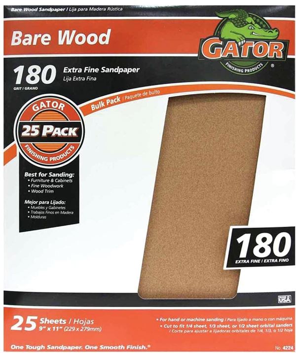 Gator 3273 Sanding Sheet, 11 in L, 9 in W, 180 Grit, Garnet Abrasive