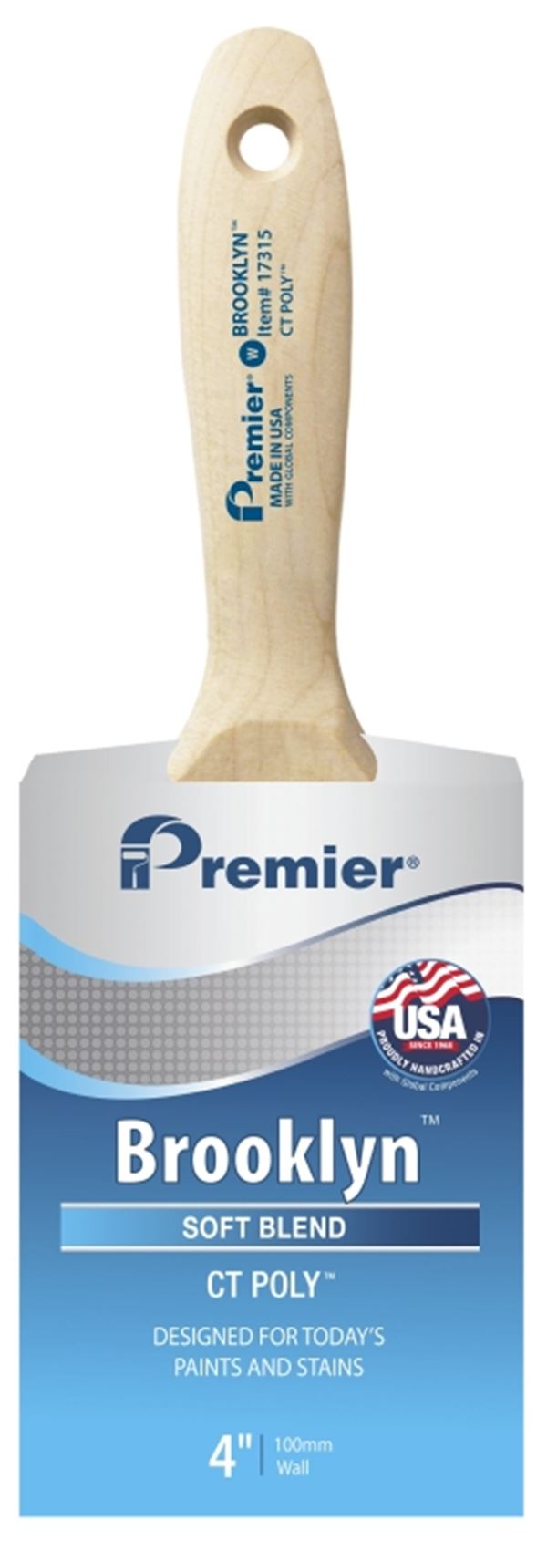 Premier Brooklyn 17315 Paint Brush, 4 in W, Beavertail Varnish Wall Brush, 3-1/4 in L Bristle, Polyester Bristle