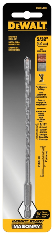 DeWALT DWA5100 Drill Bit, 5/32 in Dia, 6 in OAL, 1/4 in Dia Shank, Hex Shank