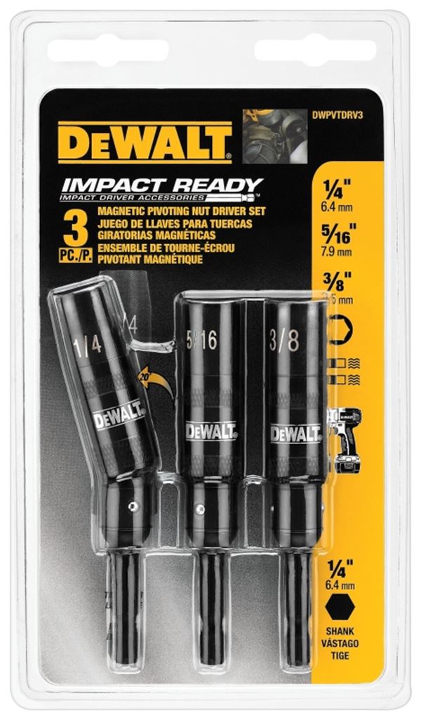 DeWALT DWPVTDRV3 Impact Ready Nut Driver Set, 3-Piece, Steel, Magnesium Phosphate