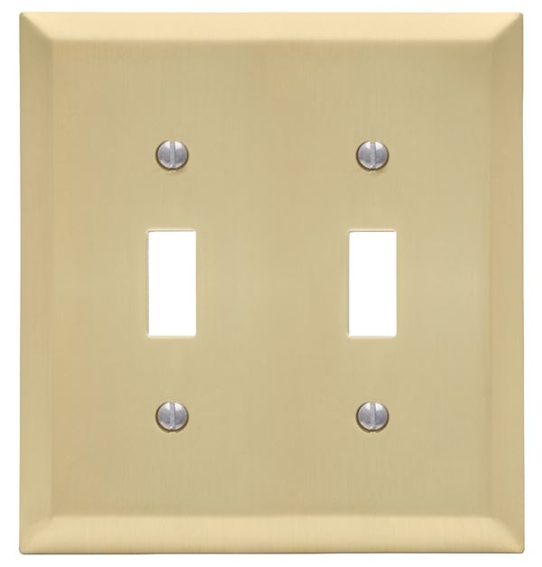 Amerelle 163TTSB Wallplate, 4-15/16 in L, 4-9/16 in W, 2 -Gang, Steel, Satin Brass, Pack of 3