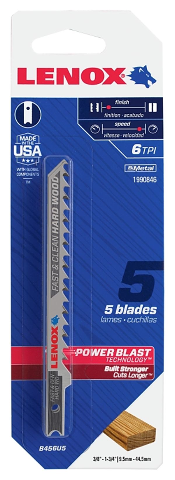 Lenox 1990846 Jig Saw Blade, 5/16 in W, 4 in L, 6 TPI, Bi-Metal Cutting Edge