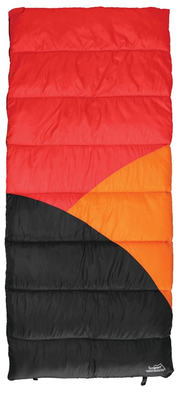 Texsport 15239 Sleeping Bag, 75 in L, 33 in W, Polyester, Black/Gray/Orange/Red