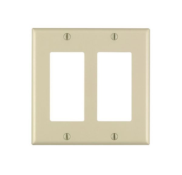 Leviton 80409-I Wallplate, 4-1/2 in L, 4.56 in W, 2-Gang, Thermoset Plastic, Ivory, Smooth