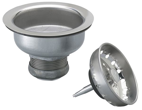 Plumb Pak PP5411 Basket Strainer with Fixed Post, Stainless Steel, For: 3-1/2 in Dia Opening Kitchen Sink