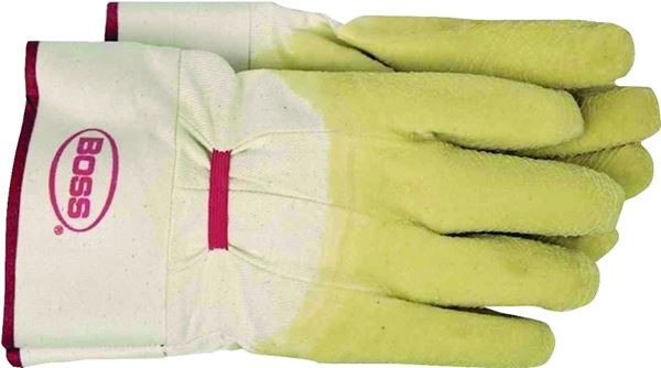 Boss 8424L Protective Gloves, L, Band Top Cuff, Cotton/Polyester Glove, White/Yellow