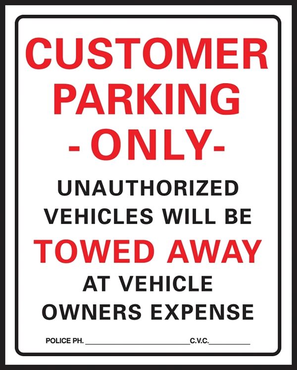 Hy-Ko 700 Parking Sign, Rectangular, Black/Red Legend, White Background, Plastic, 15 in W x 19 in H Dimensions