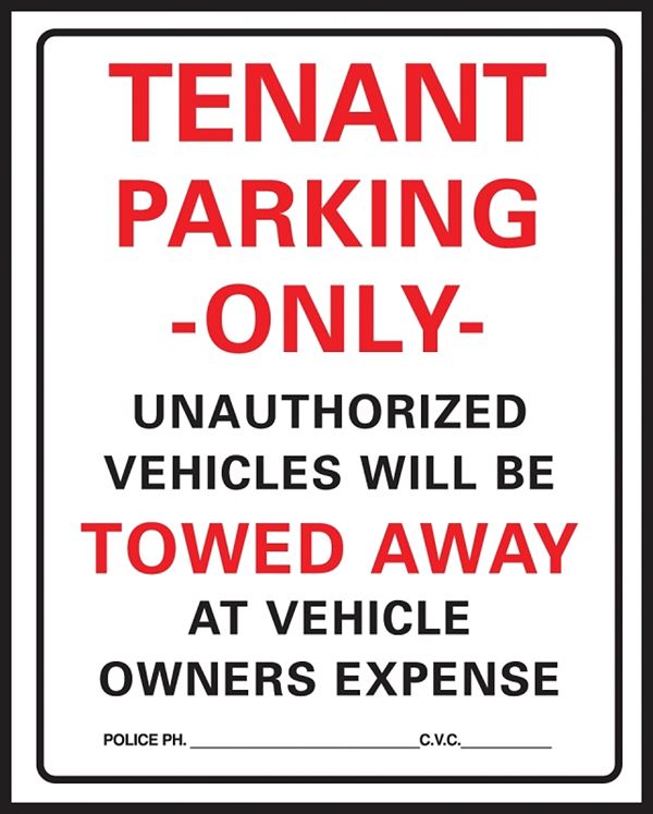 Hy-Ko 701 Parking Sign, Rectangular, Black/Red Legend, White Background, Plastic, 15 in W x 19 in H Dimensions