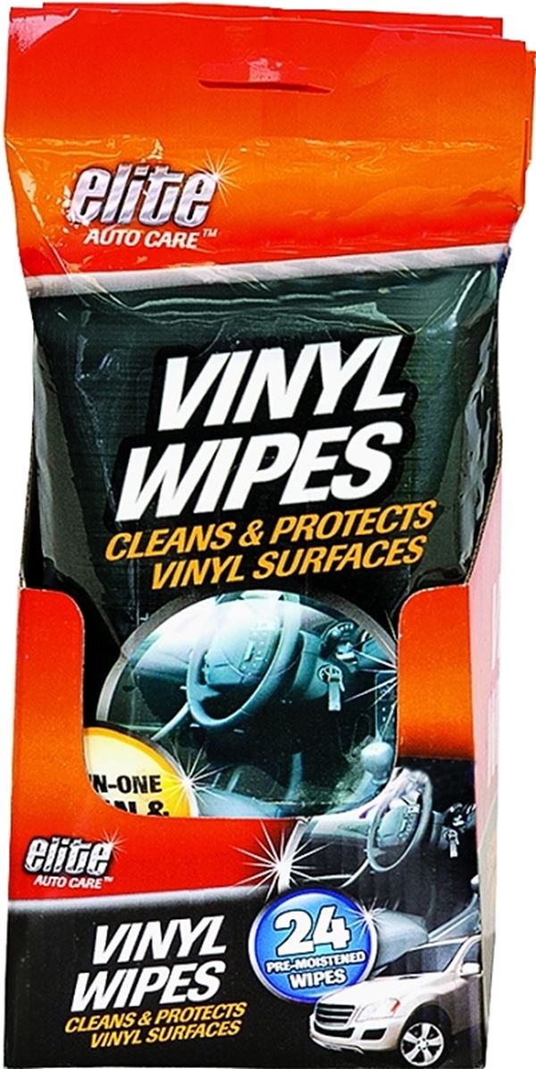 Elite Auto Care 8912 Vinyl Wipes, Effective to Remove: Dirt, Grime, 24-Wipes, Pack of 12