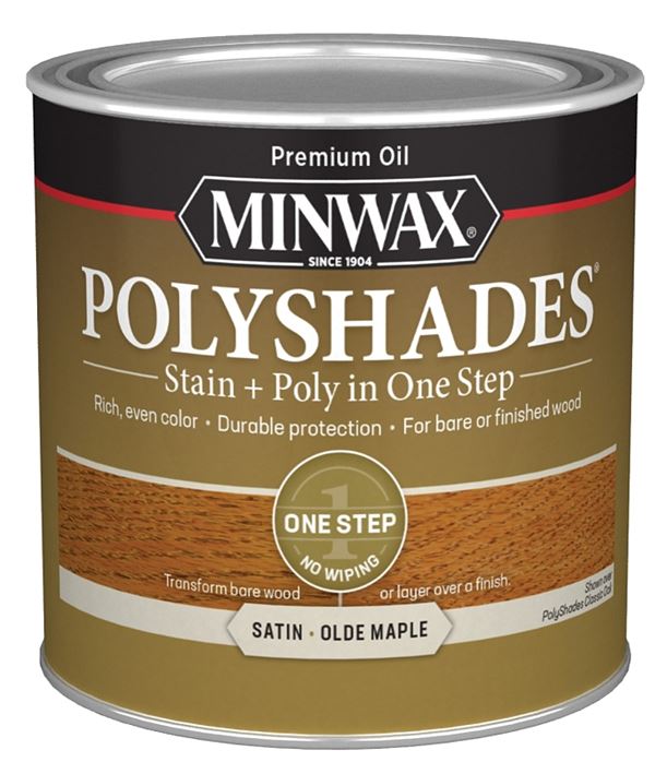 Minwax 213304444 Waterbased Polyurethane Stain, Satin, Liquid, Olde Maple, 0.5 pt, Can