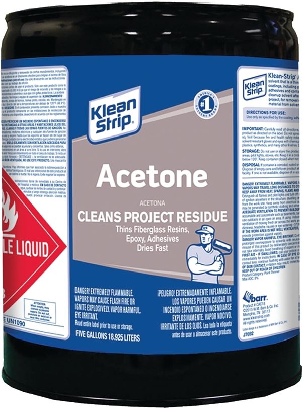 Klean Strip CAC18 Acetone Thinner, Liquid, Characteristic Ketone, Sweet Pungent, Clear, 5 gal, Can