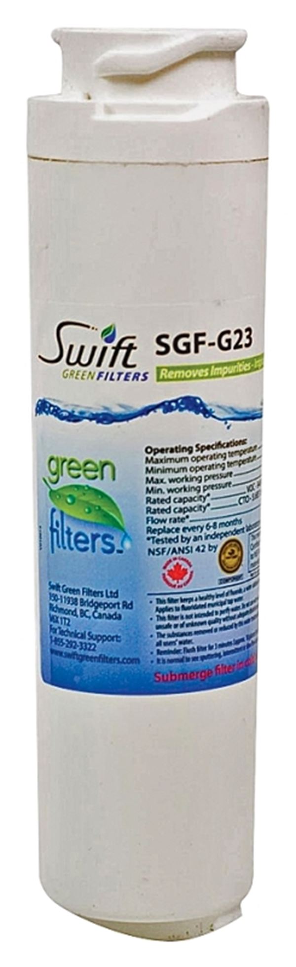 Swift Green Filters SGF-MSWF/G23 Refrigerator Water Filter, 0.5 gpm, 0.5 um Filter