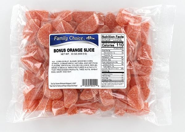 Family Choice 419 Slice Candy, Orange Flavor, 33 oz Cello Bag, Pack of 8