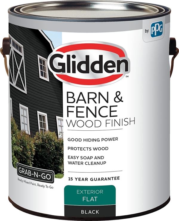 Glidden GRAB-N-GO GLBFEX10BL-1 Barn and Fence Finish, Flat, Black, Liquid, 1 gal, Pack of 4