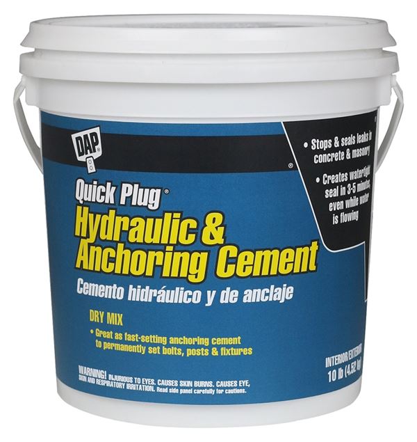 DAP Quick Plug 14090 Hydraulic and Anchoring Cement, Powder, Gray, 28 days Curing, 10 lb Pail