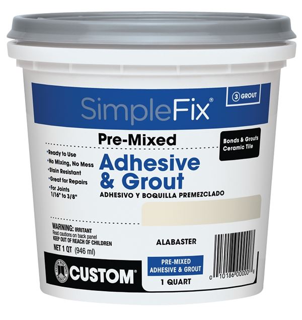 Custom SimpleFix TAGAQT Pre-Mixed Adhesive and Grout, Alabaster, 1 qt Pail, Pack of 6