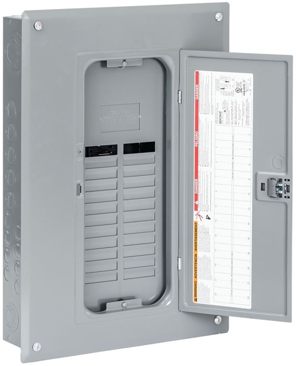 Square D QO QO124L125PGC Load Center, 125 A, 24 -Space, 24 -Circuit, NEMA 1 Enclosure, Plug Mounting, Gray