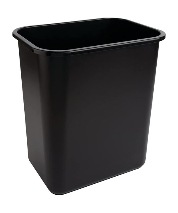 Continental Commercial 2818BK Waste Basket, 28.125 qt, Plastic, Black, 15 in H