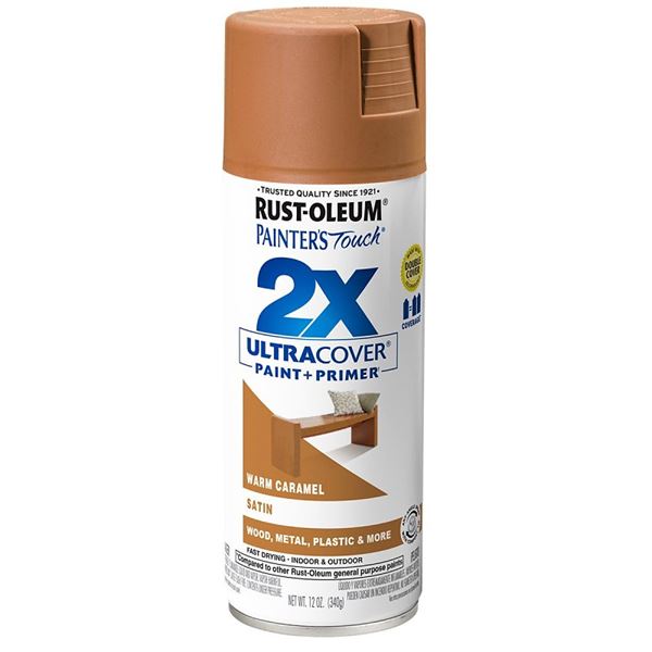 Rust-Oleum Painter's Touch 2X Ultra Cover 334083 Spray Paint, Satin, Warm Caramel, 12 oz, Aerosol Can