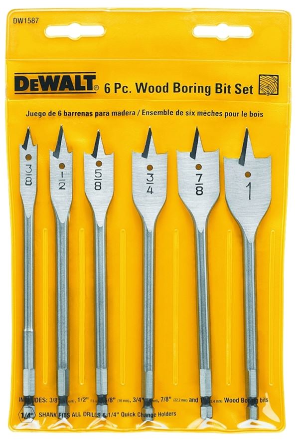 DeWALT DW1587 Spade Bit Set, Heavy-Duty, 6-Piece, Carbon Steel