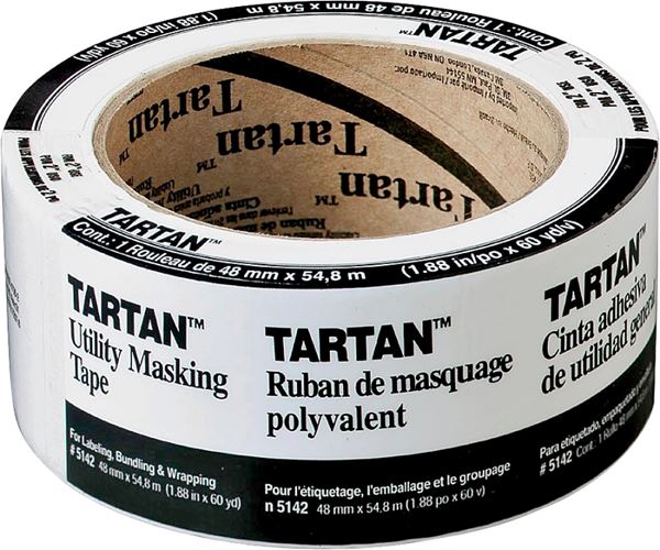 3M Tartan 5142-48A Masking Tape, 60 yd L, 2 in W, Crepe Paper Backing, Tan