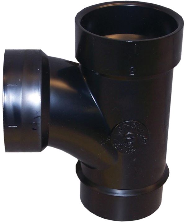 Canplas 105151LBC Sanitary Pipe Tee, 1-1/2 in, Spigot x Hub, ABS, Black