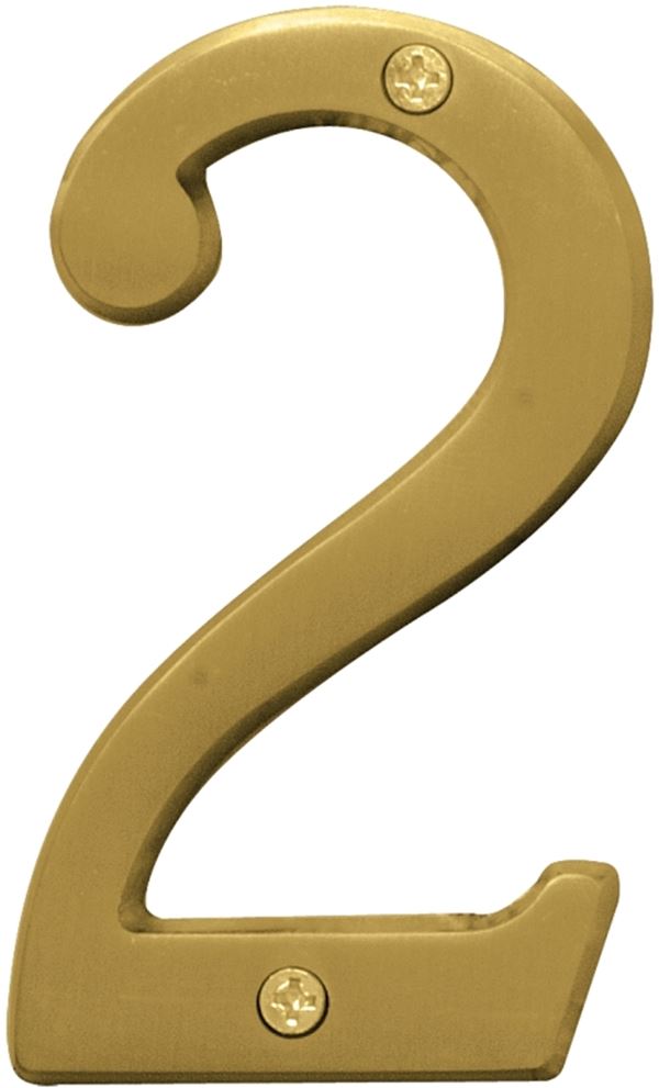 Hy-Ko Prestige Series BR-43BB/2 House Number, Character: 2, 4 in H Character, Brass Character, Brass, Pack of 3