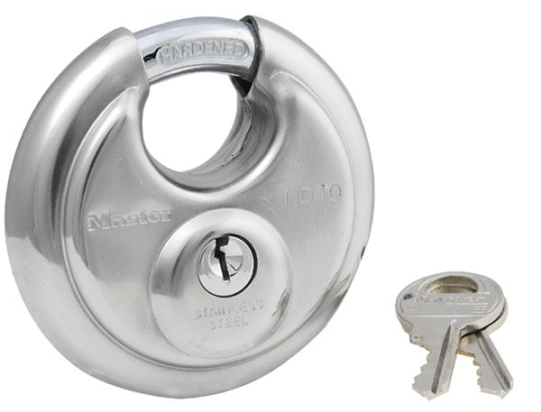 Master Lock 40D Padlock, Keyed Different Key, Shrouded Shackle, 3/8 in Dia Shackle, Steel Shackle, Stainless Steel Body