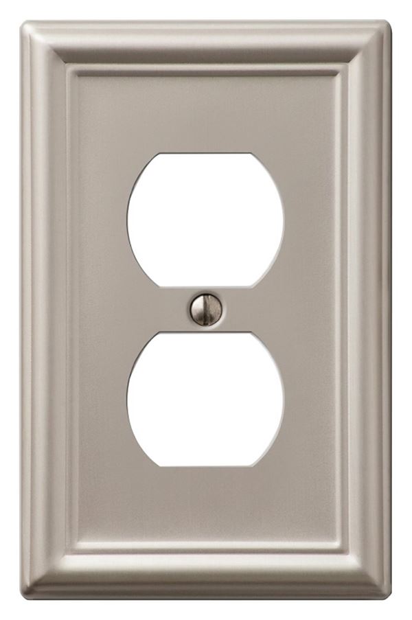 AmerTac Chelsea 149DBN Outlet Wallplate, 4-7/8 in L, 3-1/8 in W, 1 -Gang, Steel, Brushed Nickel, Wall Mounting