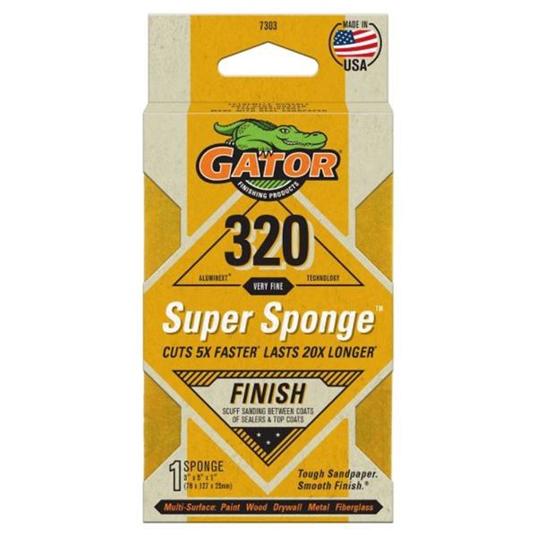 Gator 7303 Sanding Sponge, 5 in L, 3 in W, 320 Grit, Aluminum Oxide Abrasive