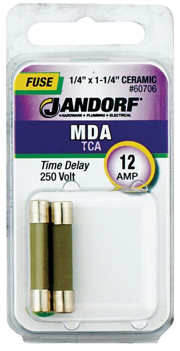 Jandorf 60706 Time Delay Fuse, 12 A, 250 V, 750 A, 10 kA Interrupt, Ceramic Body