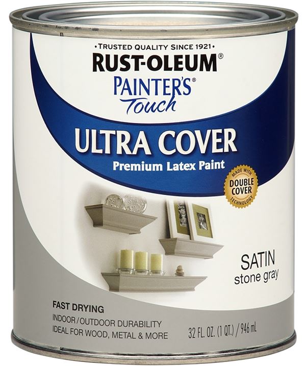 RUST-OLEUM PAINTER'S Touch 267335 Exterior Paint, Satin, Stone Gray, 1 qt