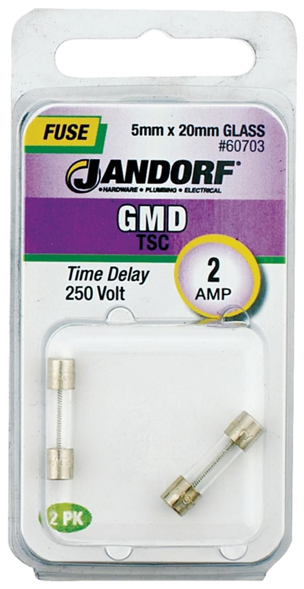 Jandorf 60703 Time Delay Fuse, 2 A, 250 V, 100 A, 10 kA Interrupt, Glass Body