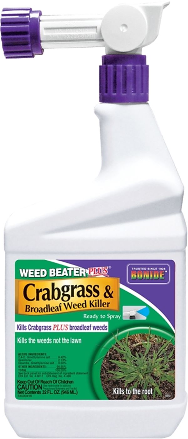 Bonide Weed Beater 066 Crabgrass and Broadleaf Weed Killer, Liquid, Black/Brown, 1 qt Bottle