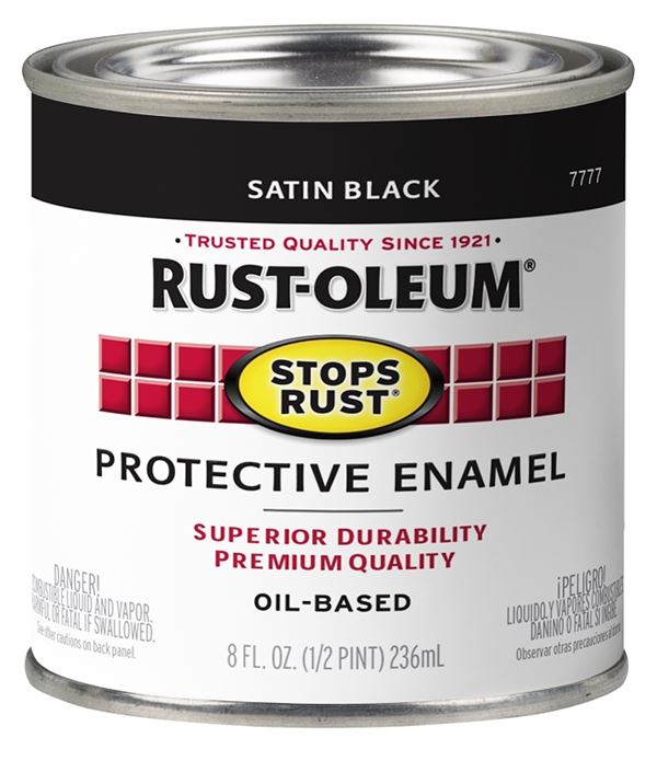 Rust-Oleum Stops Rust 7777730 Enamel Paint, Oil, Satin, Black, 0.5 pt, Can