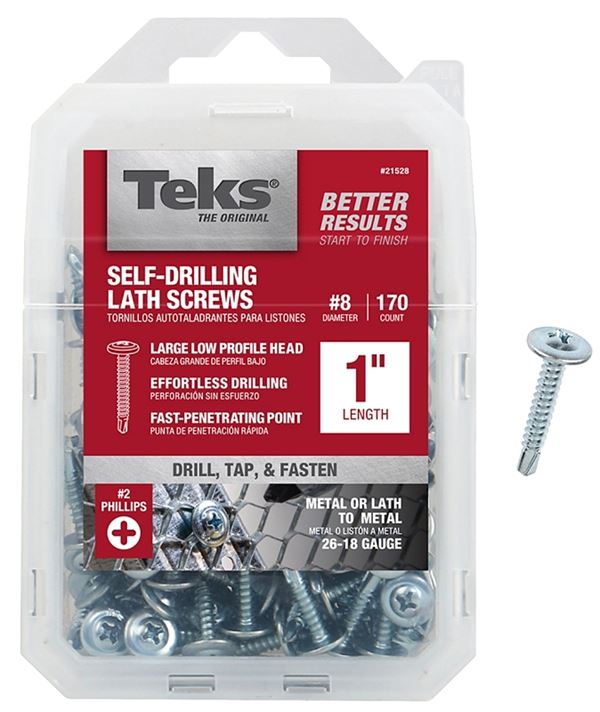 Teks 21528 Lath Screw, #8 Thread, Truss Head, Phillips Drive, Drill Point, Steel, Zinc