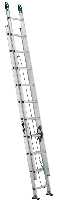 Louisville AE4220PG Extension Ladder, 240 in H Reach, 225 lb, 20-Step, 1-1/2 in D Step, Aluminum