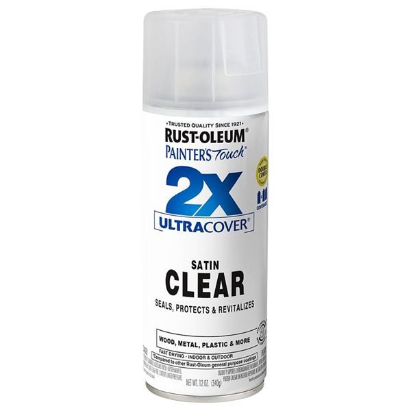 Rust-Oleum Painter's Touch 2X Ultra Cover 346952 Spray Paint, Satin, Clear, 12 oz, Aerosol Can