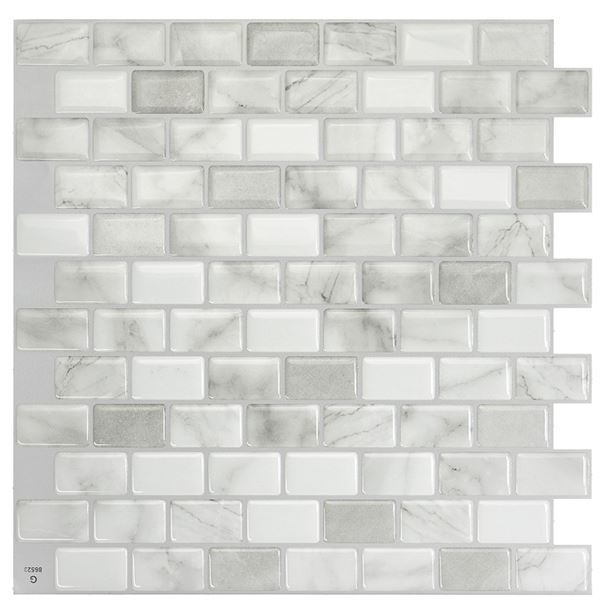 Smart Tiles Mosaik Series SM1103G-04-QG Wall Tile, 9.74 in L Tile, 9.8 in W Tile, Ravenna Roma Pattern, Vinyl, Pack of 6