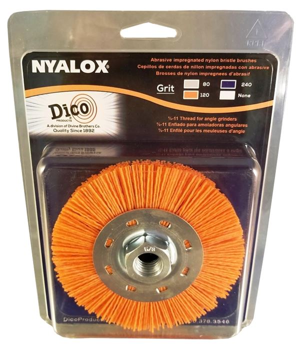 Dico 7200077 Wheel Brush, 4-1/2 in Dia, 5/8-11 Arbor/Shank, Nyalox Bristle