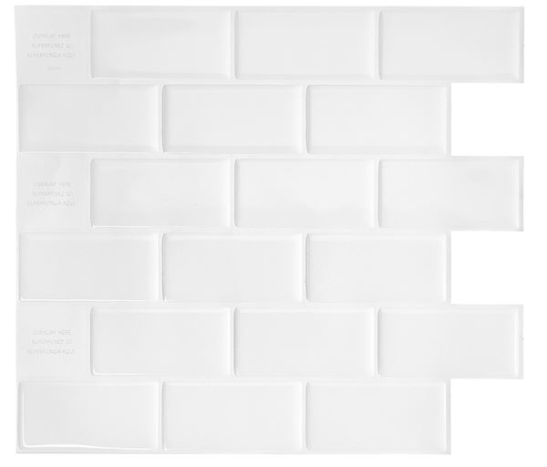 Smart Tiles Mosaik Series SM1020-4 Wall Tile, 10.95 in L Tile, 9.7 in W Tile, Straight Edge, Subway Pattern, White, Pack of 6