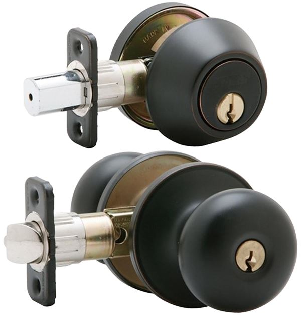 Schlage JC60VSTR716 Keyed Entry Knob and Deadbolt Combo, Mechanical Lock, Knob Handle, Round Design, Aged Bronze