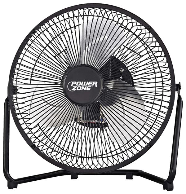 PowerZone VF-9N High-Velocity Fan, 120 VAC, 9 in Dia Blade, 3-Blade, 3-Speed, 180 deg Rotating, Black