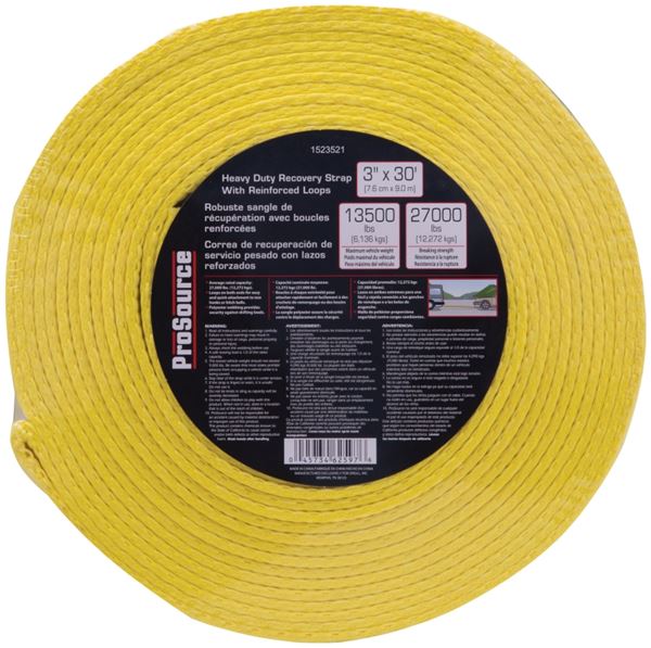 ProSource FH64064 Recovery Strap, 27,000 lb, 3 in W, 30 ft L, Polyester, Yellow