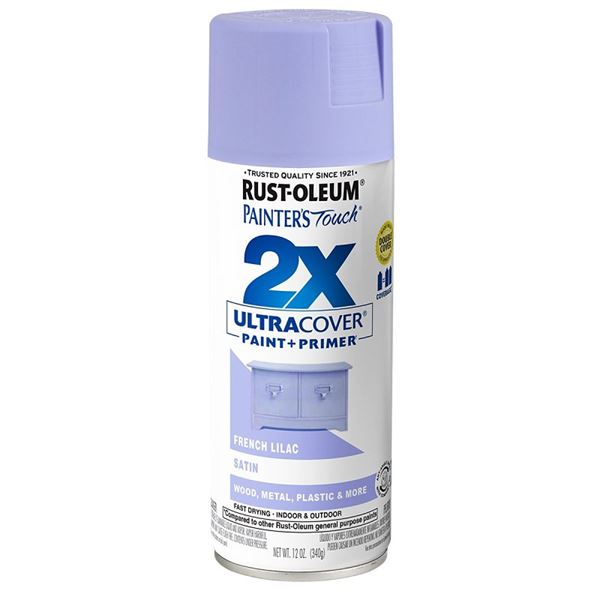 Rust-Oleum Painter's Touch 2X Ultra Cover 334068 Spray Paint, Satin, French Lilac, 12 oz, Aerosol Can