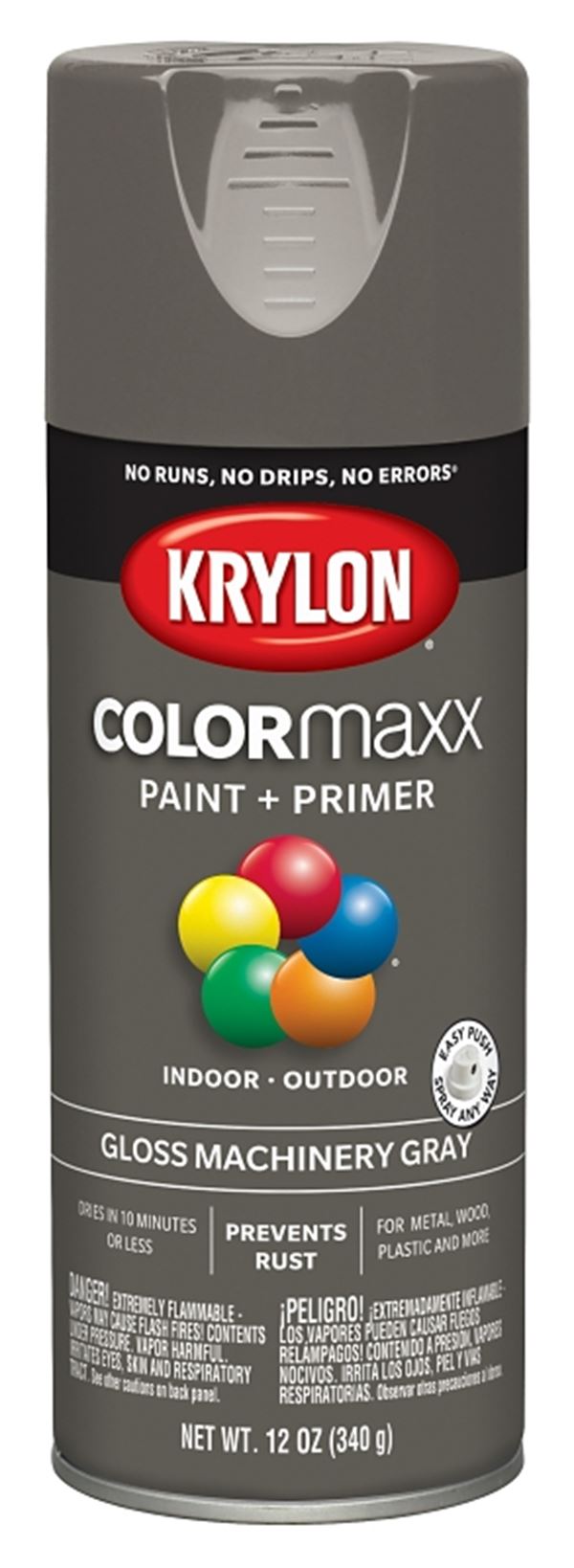 Krylon K05599007 Enamel Spray Paint, Gloss, Machinery Gray, 12 oz, Can