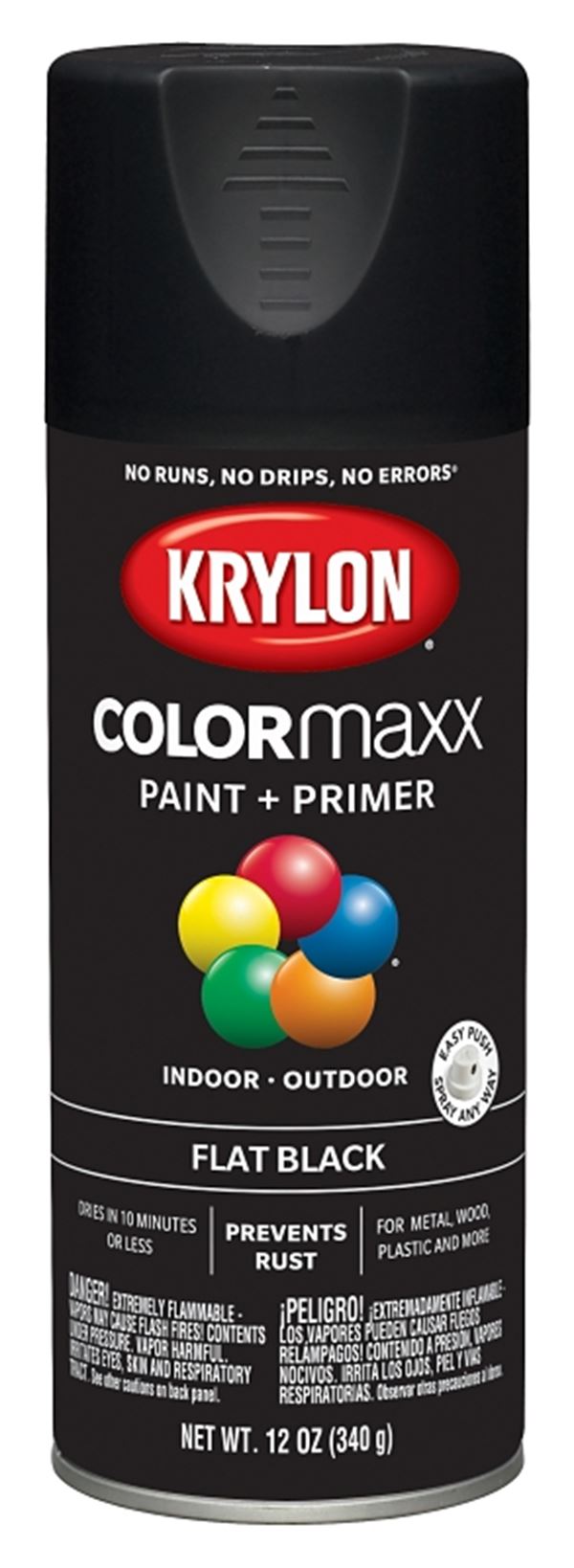 Krylon K05546007 Enamel Spray Paint, Flat, Black, 12 oz, Can